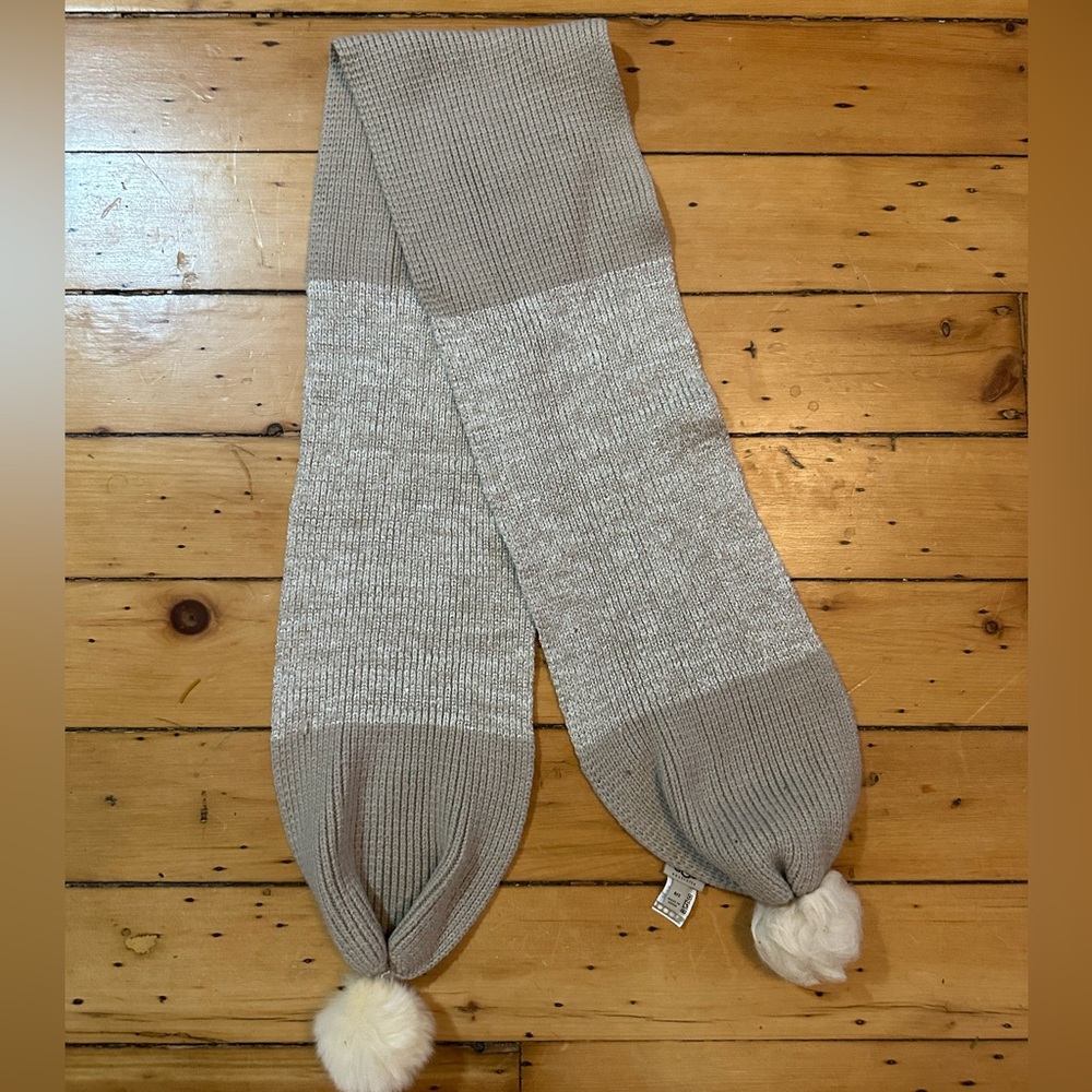 UGG Two Tone Cream / Beige Sparkle Wool Scarf with Pom Poms
